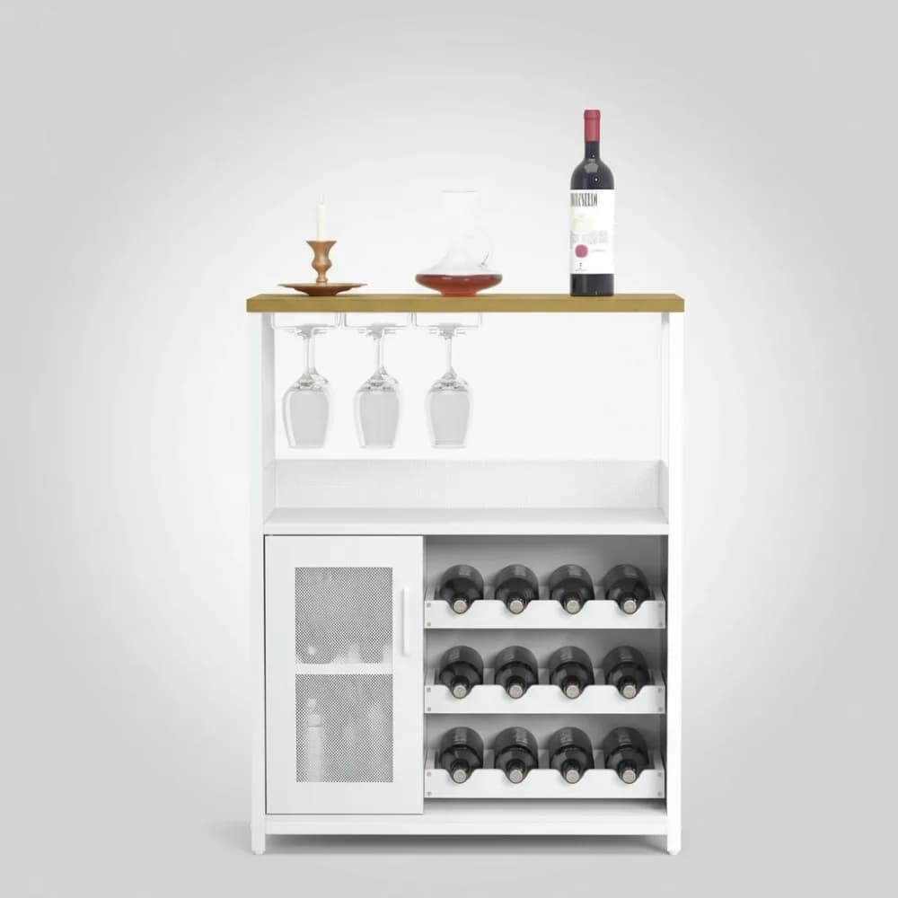 Mobiletto moderno per wine bar con griglia staccabile, portabicchiere e porta in rete - Soluzione di stoccaggio per cucina e soggiorno
