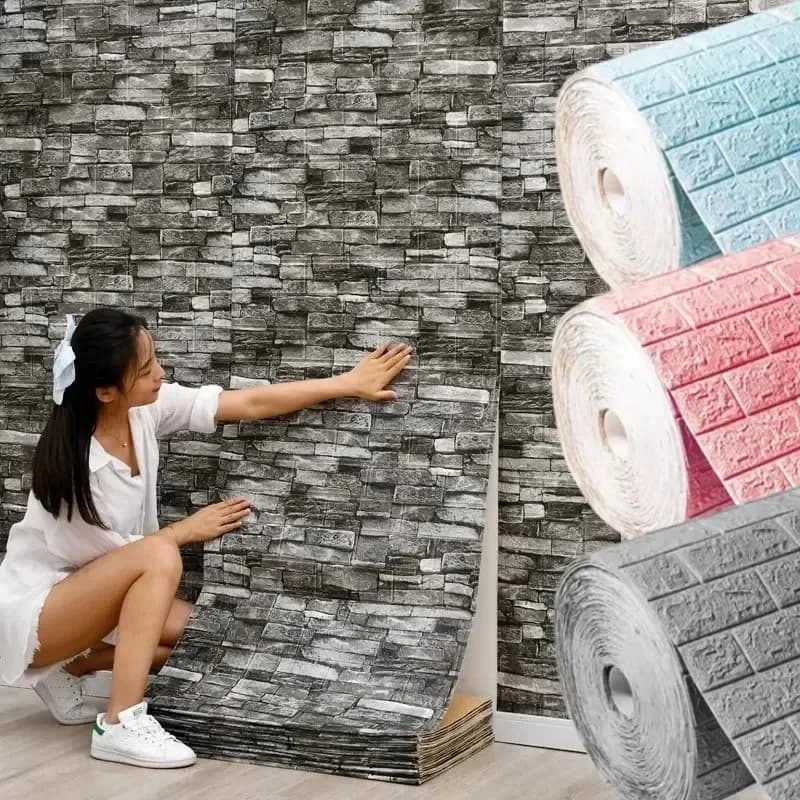 Adesivi Murali 3D in Schiuma Effetto Mattone 1/2/5/10Mx70cm, Carta da Parati Autoadesiva Goffrata Effetto Pietra, Decorazione per Casa, Soggiorno e Cucina