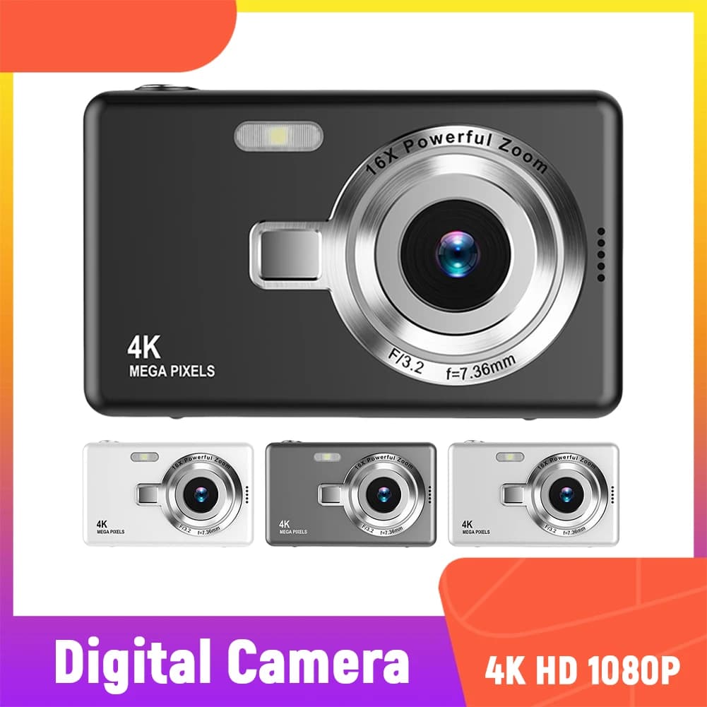 Fotocamera Digitale 4K HD 1080P Anti-Shake con Autofocus, Videocamera per Vlogging 96MP Portatile con Zoom 16X per Bambini, Adulti e Principianti