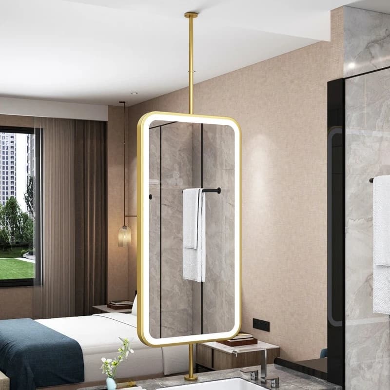 Specchio da bagno rettangolare con angoli arrotondati, specchio da bagno luminoso, specchio intelligente.