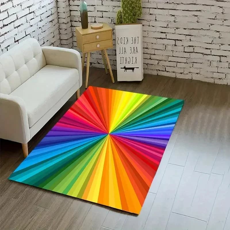 Tappeto con area arcobaleno astratto illusione, tappeto per la casa, soggiorno, camera da letto, divano, zerbino, tappetino antiscivolo per bambini 3D