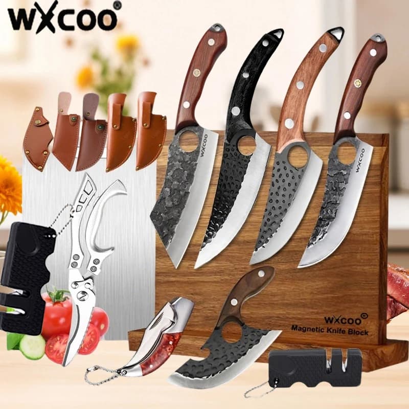 WXCOO Stainless Steel Kitchen Butcher Knives Bone Chest Knife Fruit Knife Forged Chef's Meat Knife Bone Sleeve