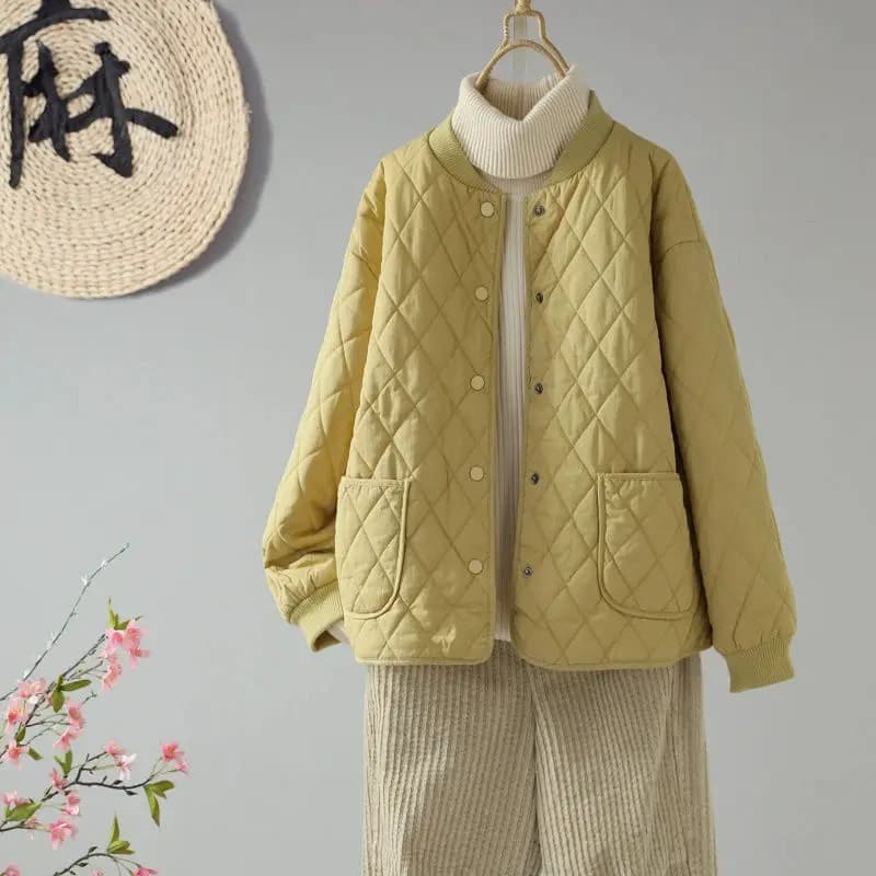 Women's Winter Cotton Jacket Autumn Winter Fashion Lightweight Cotton-Padded Coat Daily Thickened Warm Single Breasted Coats