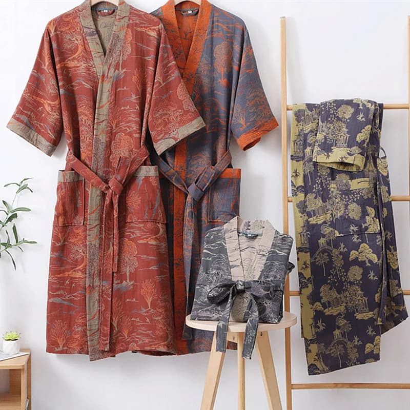 Women's Kimono Dress Night Dress New Printed 100% Cotton Nightwear Night Shirt Autumn Spring Home Vestaglie Women's Shirt Bathrobe
