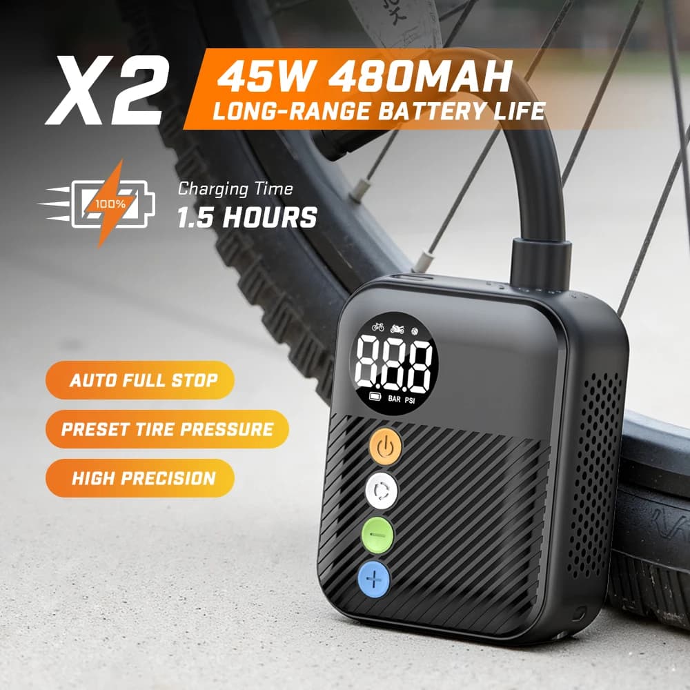 Carsun Gonfiatore Elettrico Wireless per Pneumatici Bici 150PSI, Pompa d'Aria Portatile con Batteria da 480mAh e Display Digitale della Pressione