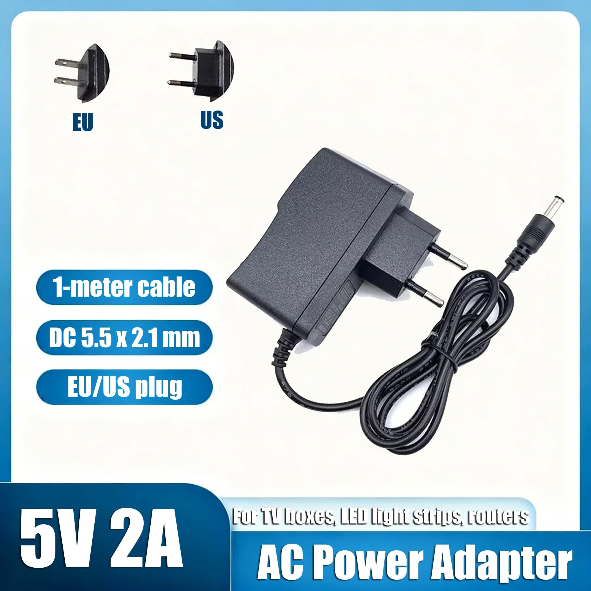 Alimentatore 10W 5V 2A AC 100V-240V con Spina US EU per T95 H96 Max X96 Tanix Android TV Box Monitor Router Luci LED