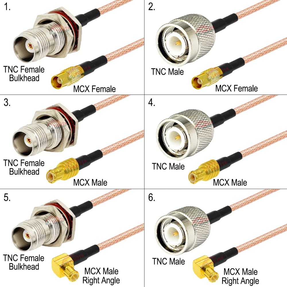 Cavo jumper coassiale RG316 da 0,1 ~ 10 metri Connettore TNC femmina a MCX maschio impermeabile per applicazione antenna GPS / WiFi / RF