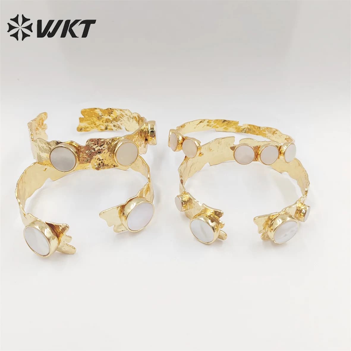 WT-MPB074 WKT NUOVO design placcato oro reale 18 carati resiste alla conchiglia stagnabile impostazione della lunetta braccialetto da donna braccialetto in oro da sposa