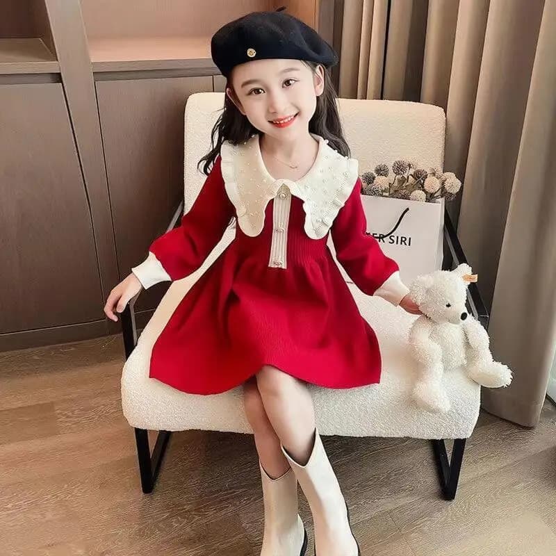 Cappotto casual Kawaii Top Elegante e versatile Nuovo autunno inverno Abito di perle Ragazze Moda Abbigliamento per bambini Giacca Rosso Anno