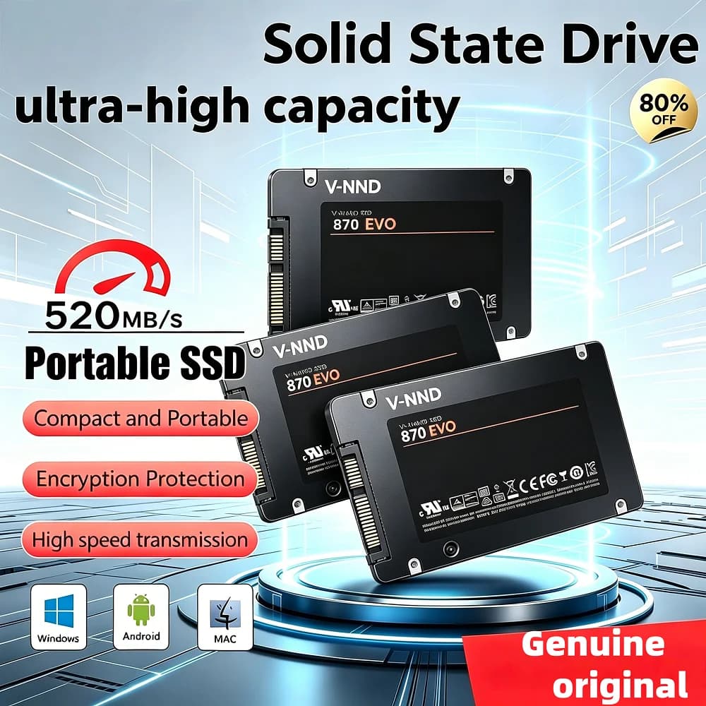 Nuovo SSD portatile ad alta velocità 870EVO originale 2026, disco a stato solido da 1TB, HDD interno SATA3 da 2,5 pollici per laptop/desktop/PC