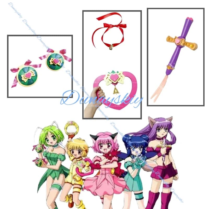 Lolita Cat Girls Tokyo Mew Ichigo Momomiya Necklace Bow Tail Black Pink Ear Cosplay Prop bell accessory
