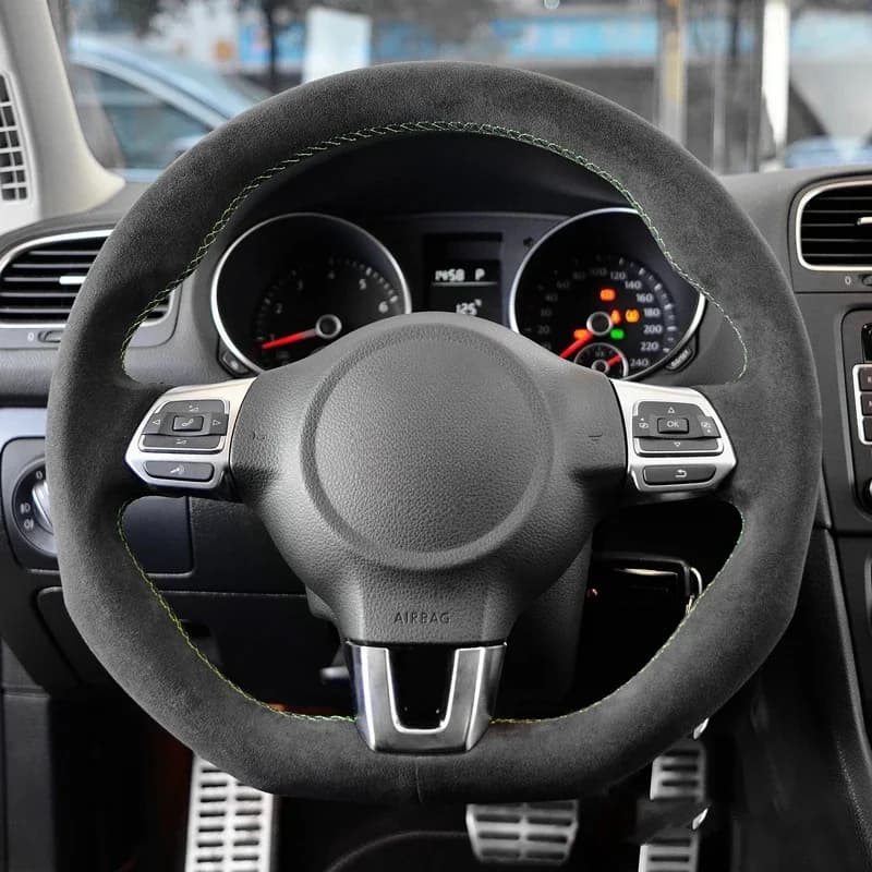 Per Volkswagen Golf 6 GTI MK6 VW Polo GTI Scirocco R Passat CC R-Line 2010 coprivolante per auto in pelle scamosciata nera cucita a mano