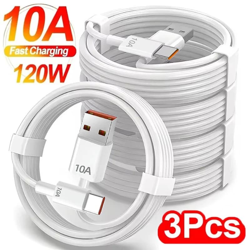 Cavo USB da 3 pezzi da 120 W per ricarica super veloce, cavo da USB a tipo C per Android, trasferimento dati ad alta velocità per Xiaomi Redmi iPhone, cavo da 2 m