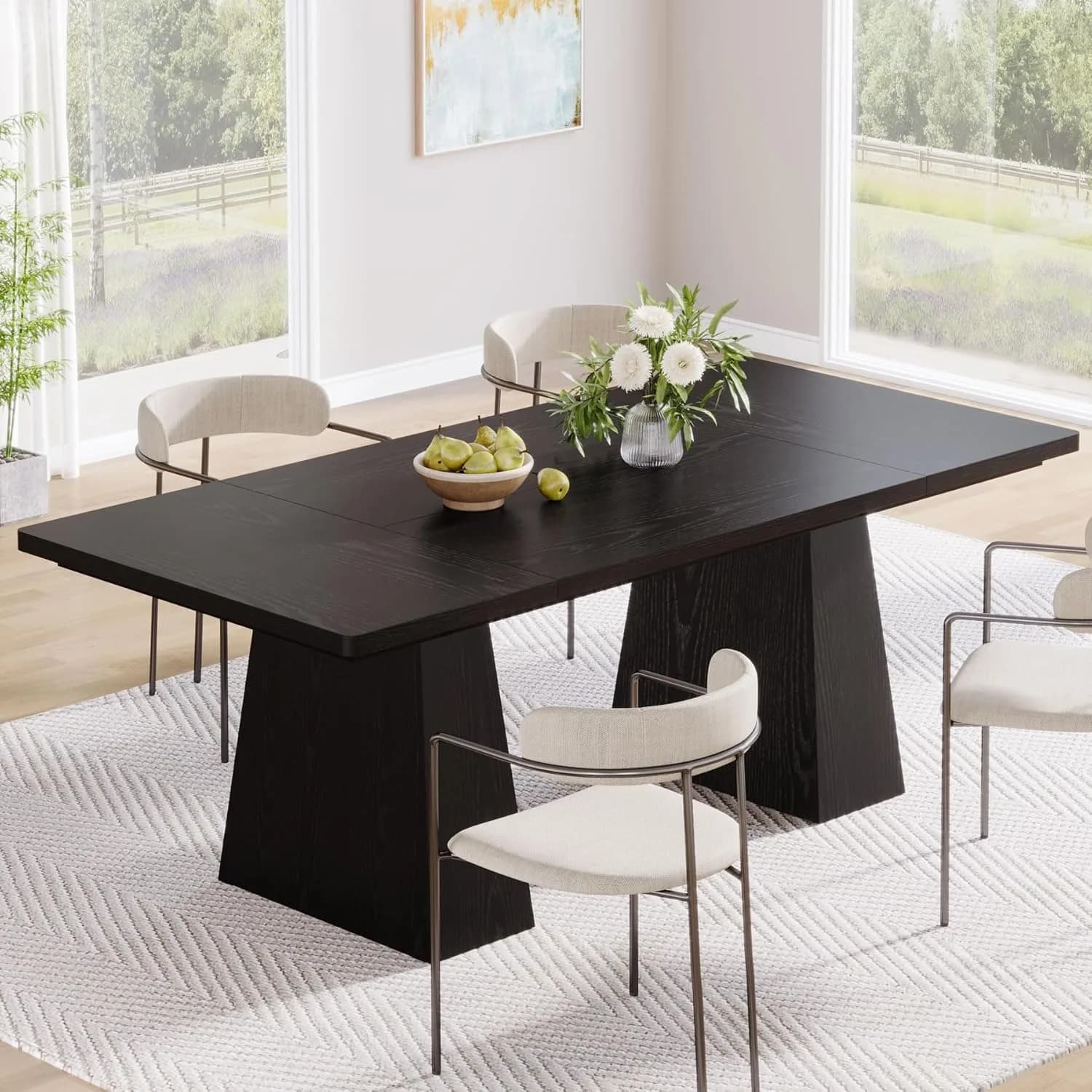 LITTLE TREE Tavolo da pranzo nero per 4-6, tavolo da cucina moderno con gambe affusolate in legno e piano per cucina, soggiorno