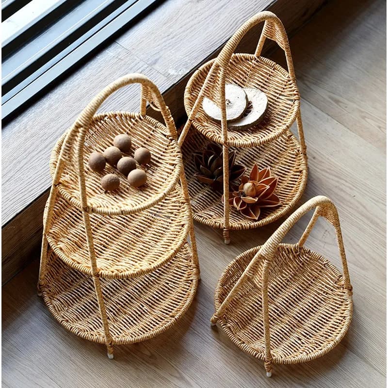 Rattan Creative Multi-layer Fruit Plate European Dried Fruit Plate Snacks Candy Tea Tray Basket Biscuit Storage