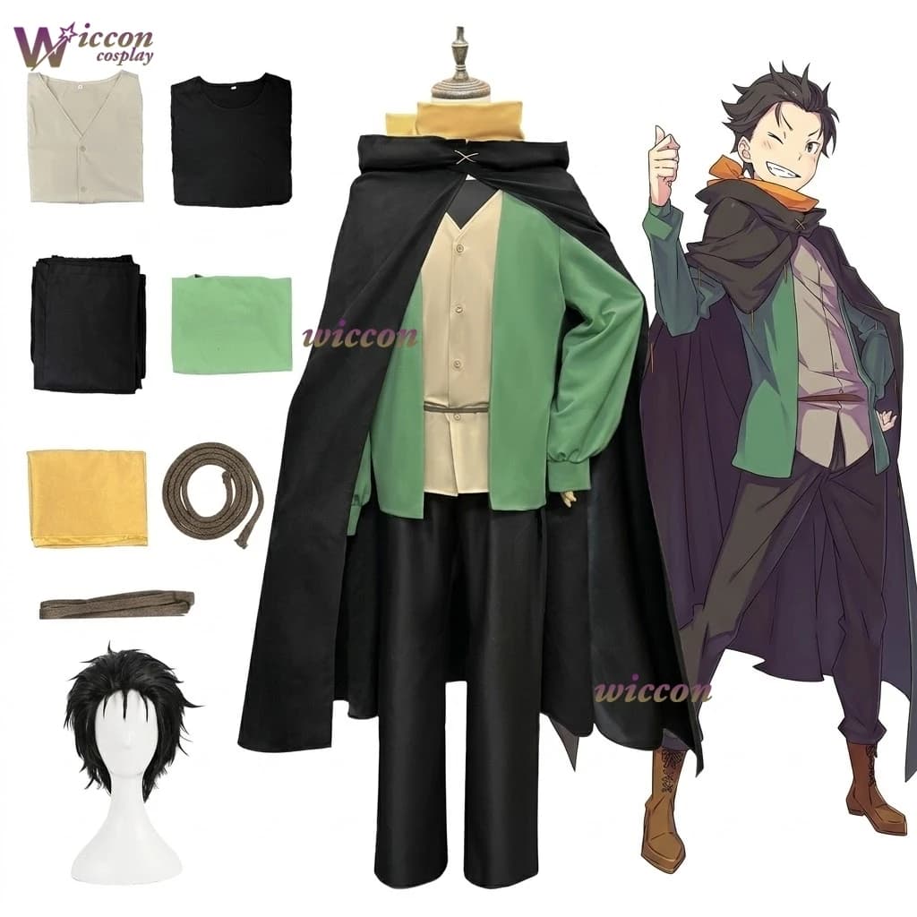 Life in a Different World from Zero Natsuki Subaru Cosplay Mantello Nero Gilet T-shirt Guanti Costume per Halloween Carnevale Anime Show