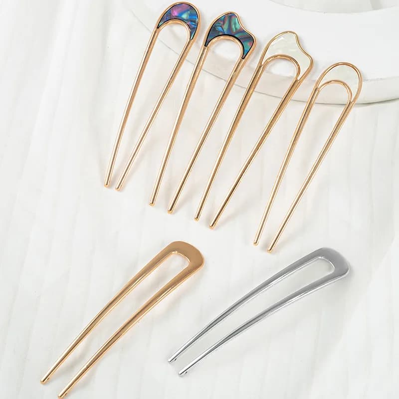 Hair Clasp Pins with Metal Shell French Style U-shaped Hair Clip Shell U Sticks Women's Pins Girls Accessories