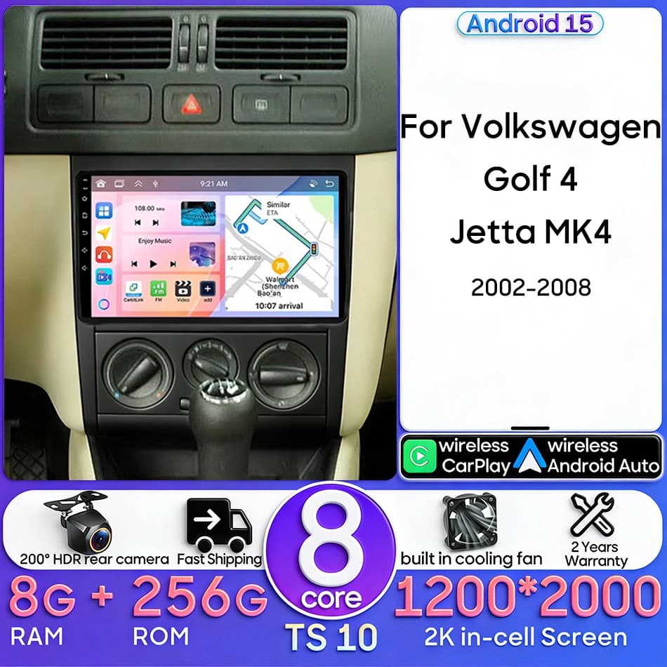 For Volkswagen VW Golf 4 Jetta MK4 2002-2008 Android Auto Multimedia Auto Radio Stereo Wireless CarPlay Car Wifi No 2din