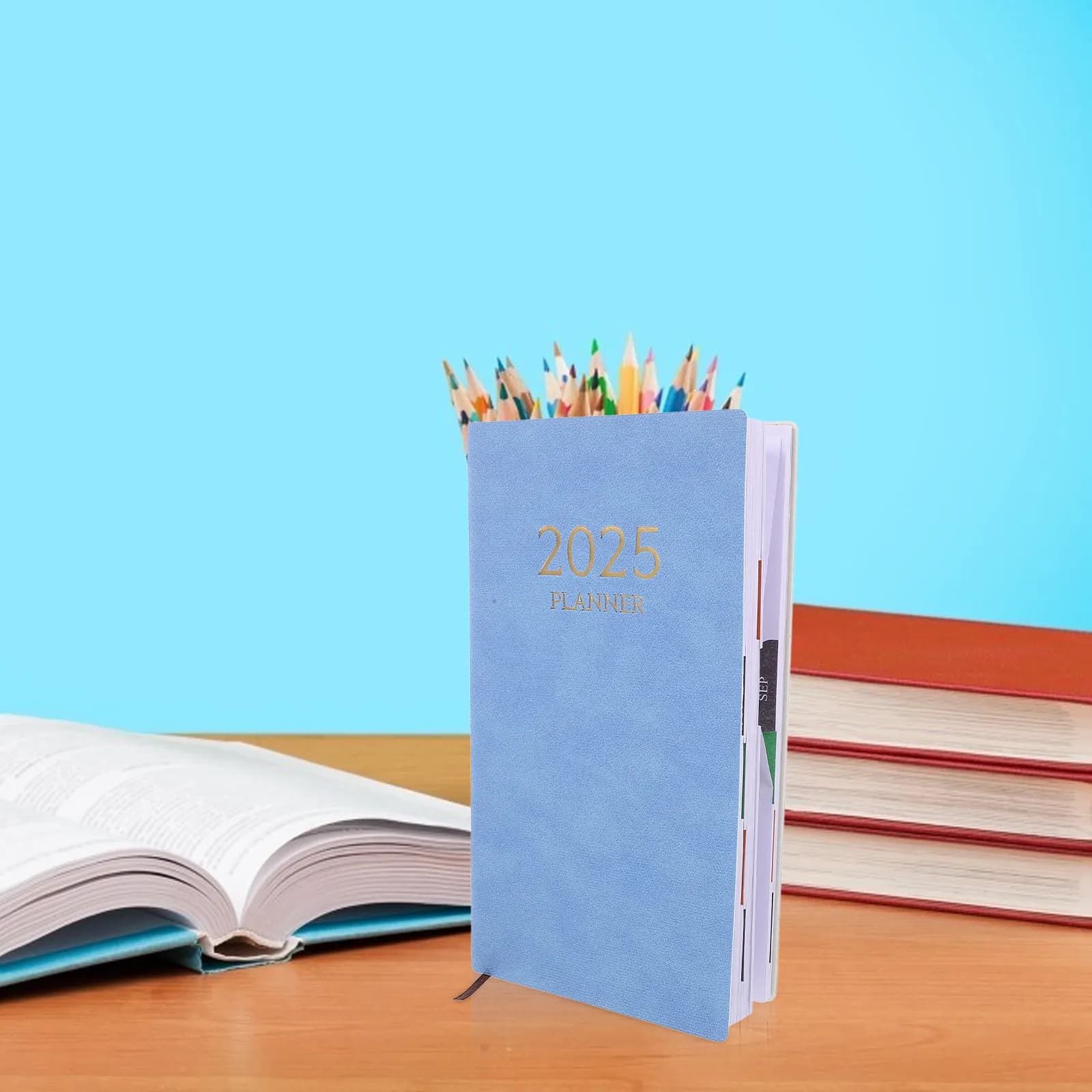 2025 A6 English Daily Planner Monthly Index Elegant Minimalist Schedule Notebook for Home Office Academic Work Time Management