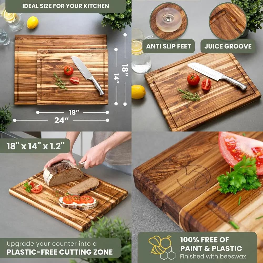 Grande Tagliere in Legno di Teak 18x14x1.2 - Blocco da Taglio Spesso e Solido per Uso in Cucina