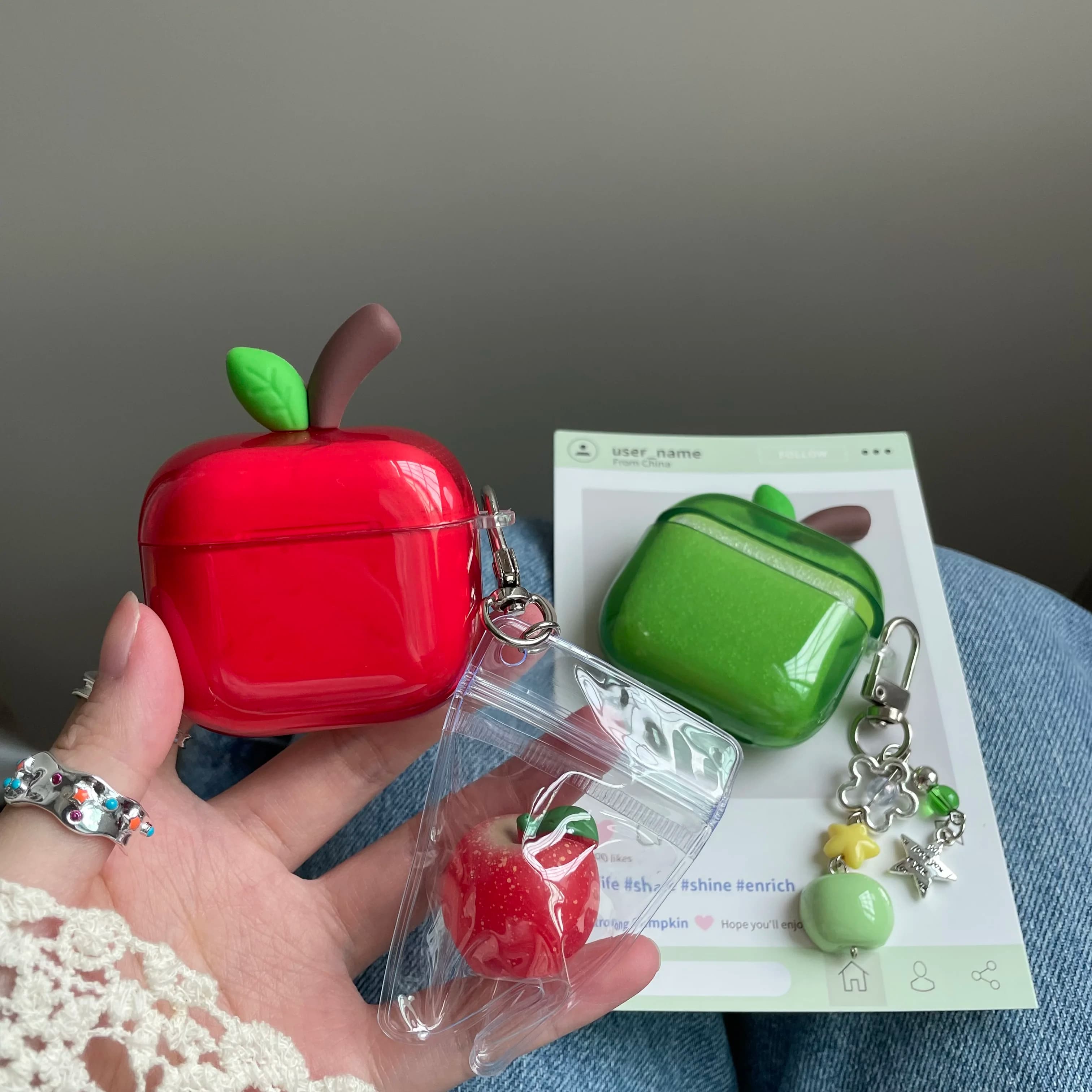 Custodia per auricolari Apple rossa verde traslucida per AirPods 1 o 2 3 4 Pro 2 3 Air Pods AirPod Pro2 Pro3 Soft Imd Cute Cover Pendente