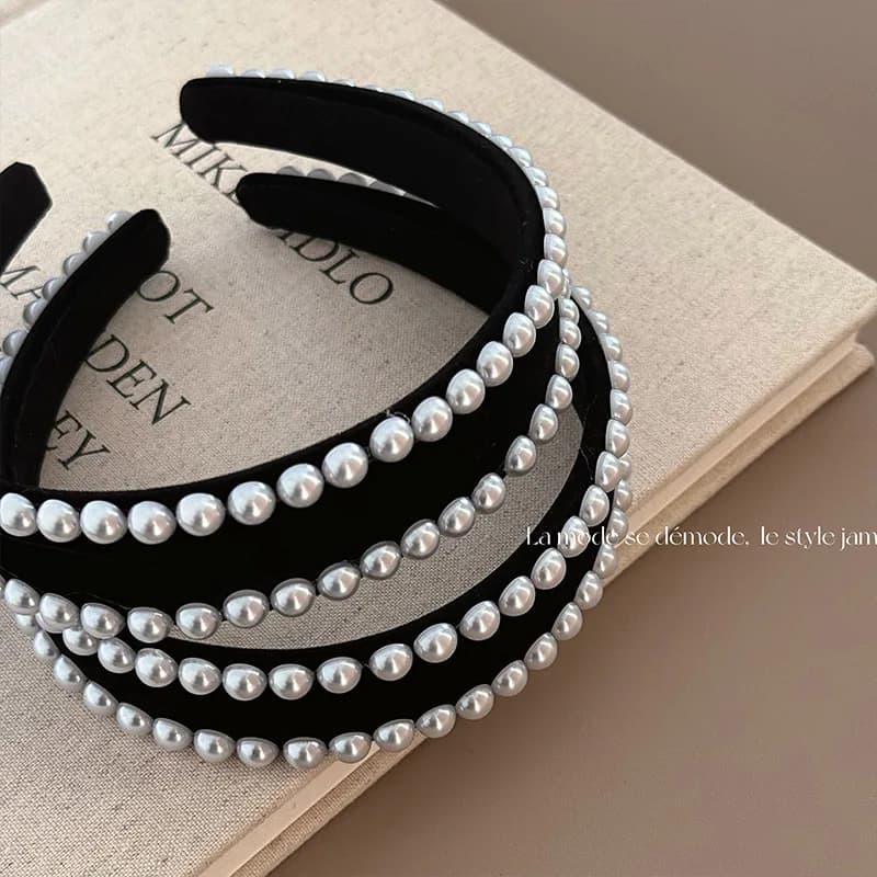Black Velvet Texture Pearl Edge Hair Hoop Fabric Retro Fashion Hair Clip High Head Top Pressure Headband Hair Accessories New