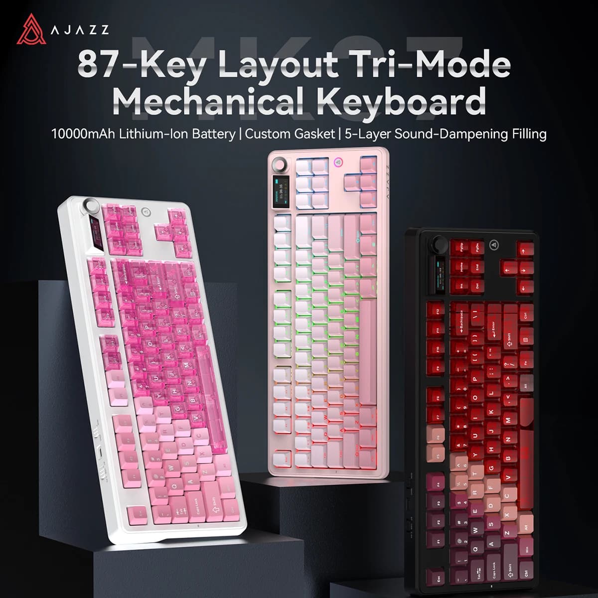 AJAZZ MK87/MK87PRO Tri-Mode Wired/Wireless 2.4G/Bluetooth 87-Key Mechanical Gaming Keyboard with Screen and 10000mAh Battery