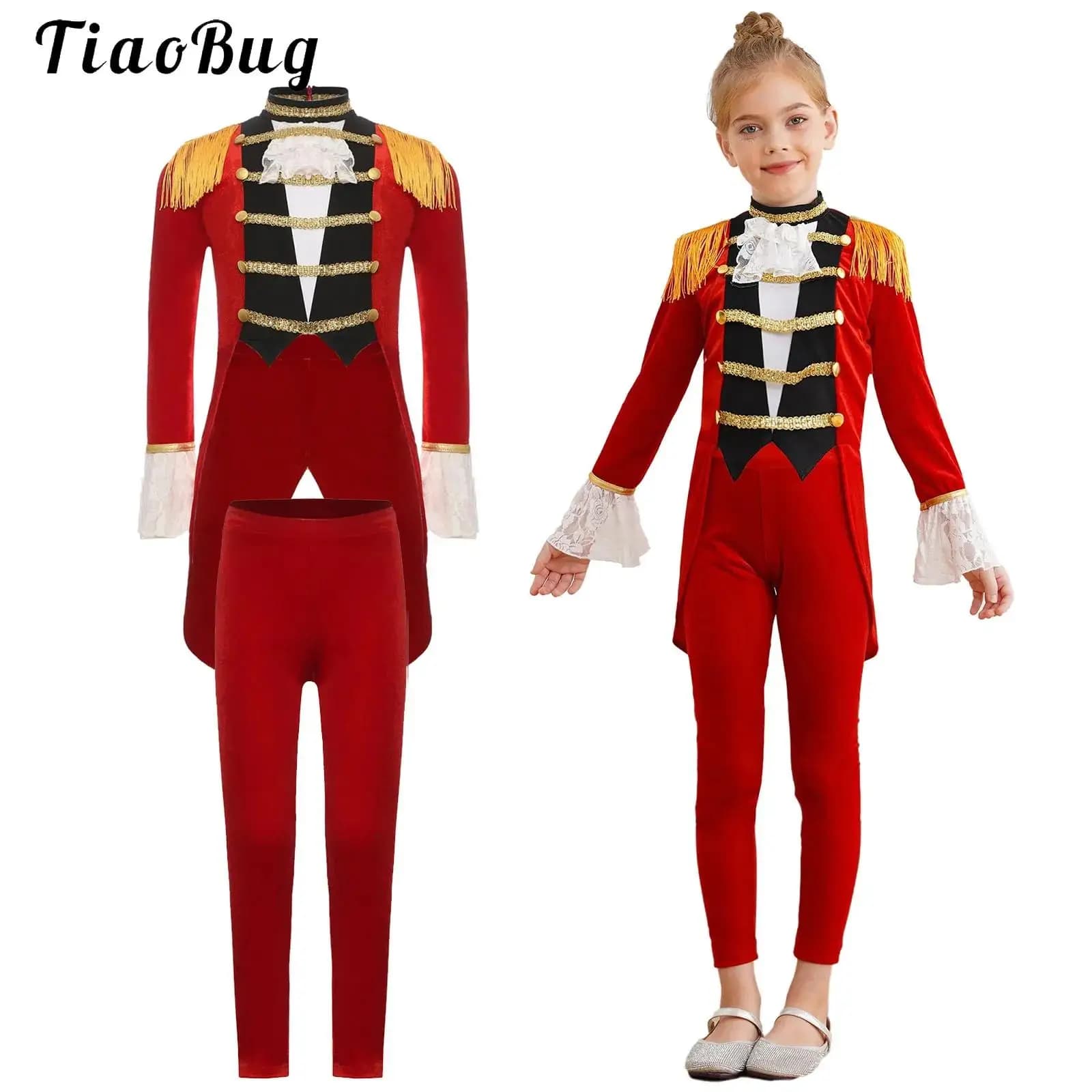 Set di costumi cosplay da direttore del circo da ragazza, giacca e leggings con nappe, direttore di circo, carnevale di Halloween, majorette
