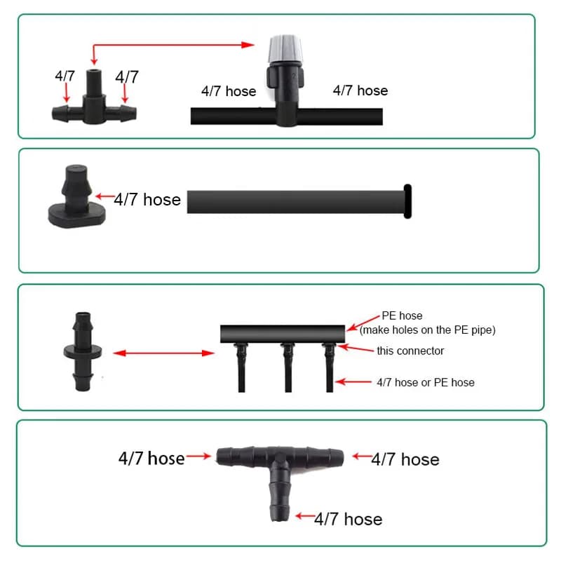 5m Automatic Garden Watering System 4/7mm Tube Gardening Fog Nozzles Drip Irrigation Misting Cooling Water Hose Connector Spray