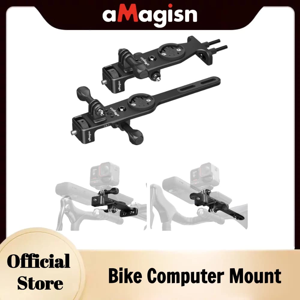 aMagisn Bike Computer Mount Aluminum 1/4" Thread 3-Prong for Garmin/Wahoo/Bryton & GoPro DJI Insta360 Action Camera Accessories