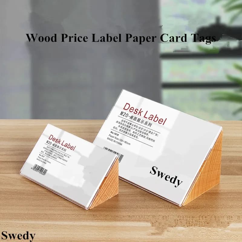 90X54mm / 60X40mm Porta carta per etichette prezzo in legno piccolo Numero da tavolo Porta carte Porta cartello in acrilico Espositore