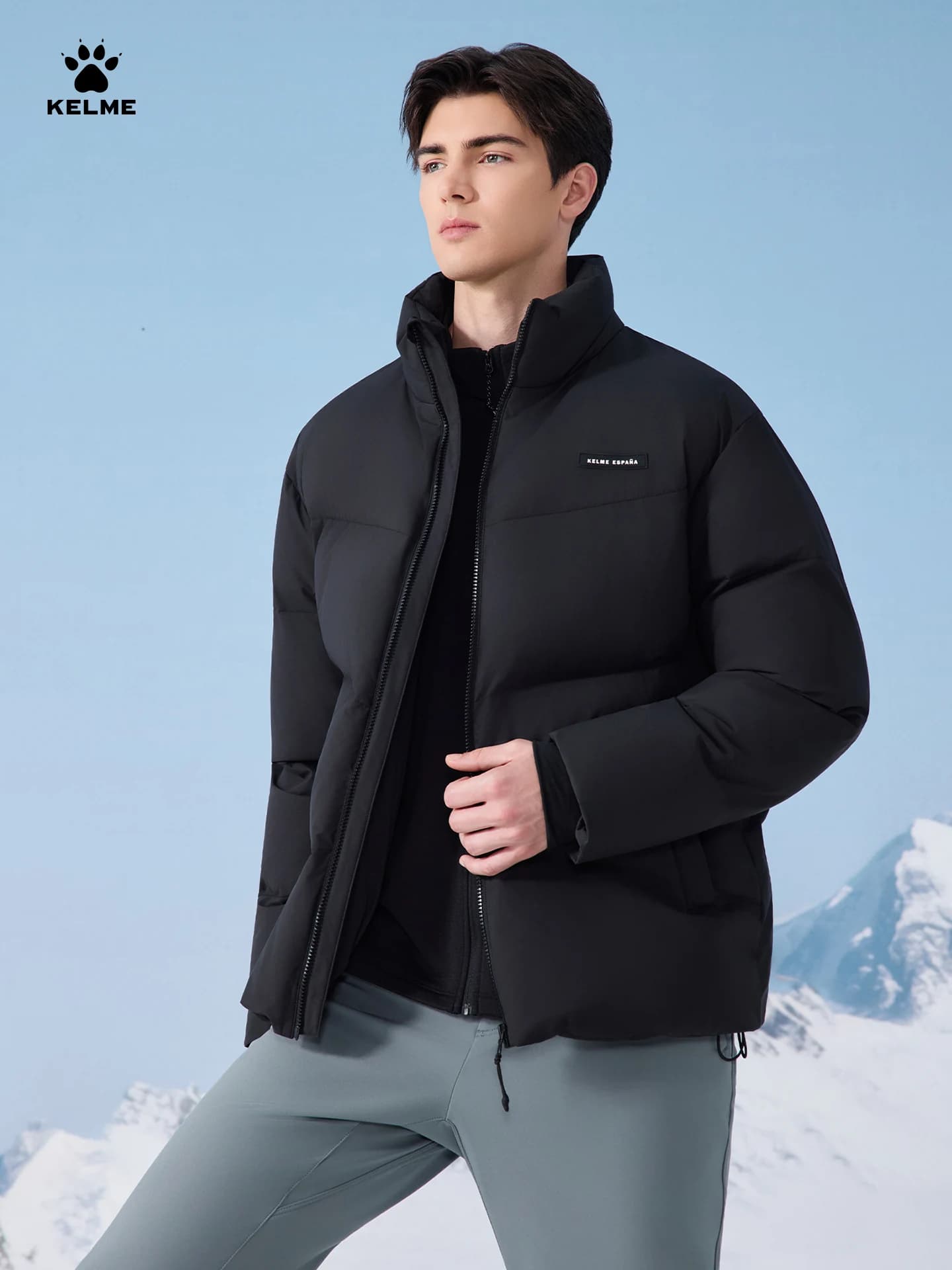 Kelme Giacca da uomo in cotone termico con colletto rialzato, capispalla casual ampio e antivento, set sportivo foderato in pile