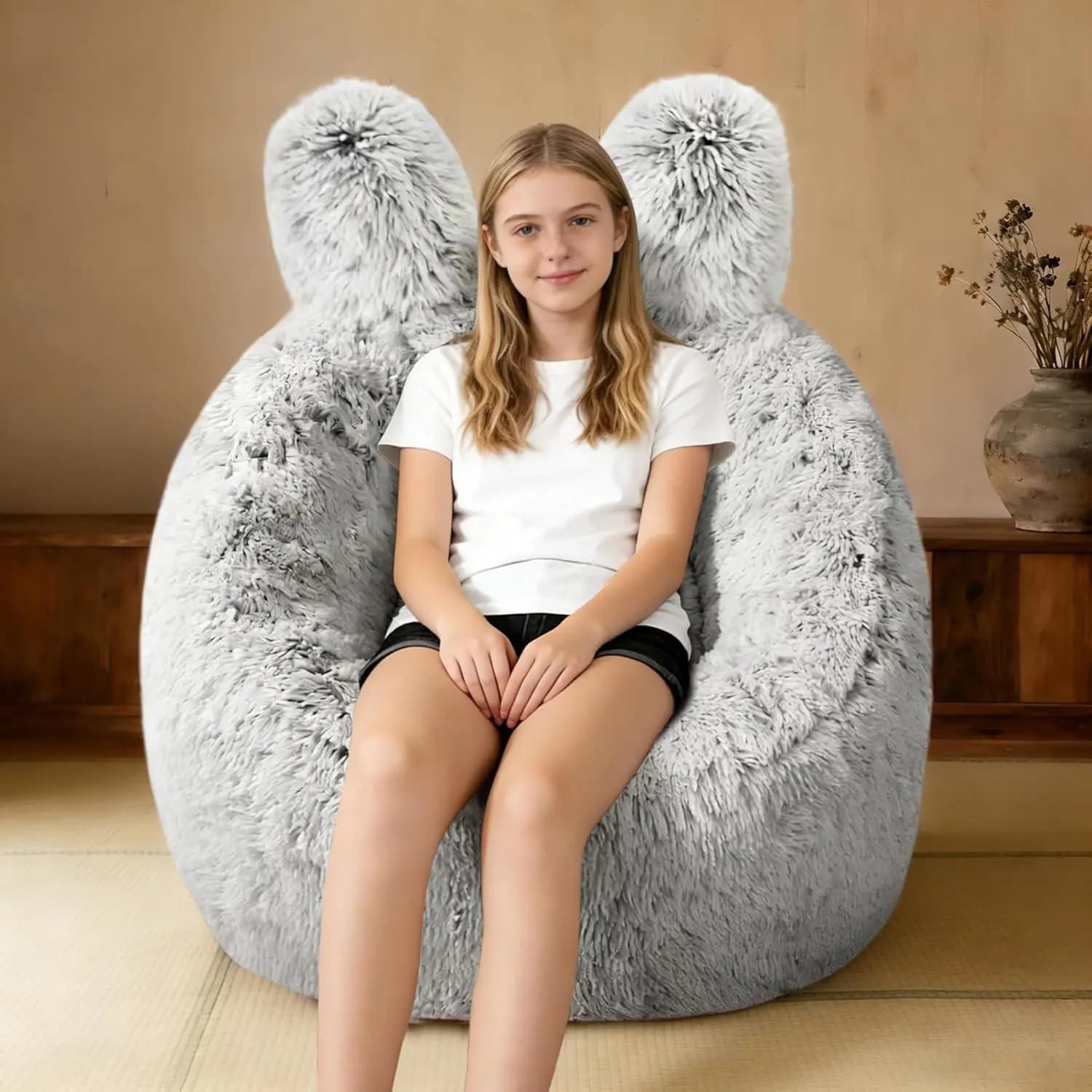 Poltrona Sacco Ultra Morbida per Bambini 2.5FT, Rivestimento in Pelliccia Sintetica, Divano in Memory Foam per Camera da Letto, Dormitorio, Soggiorno