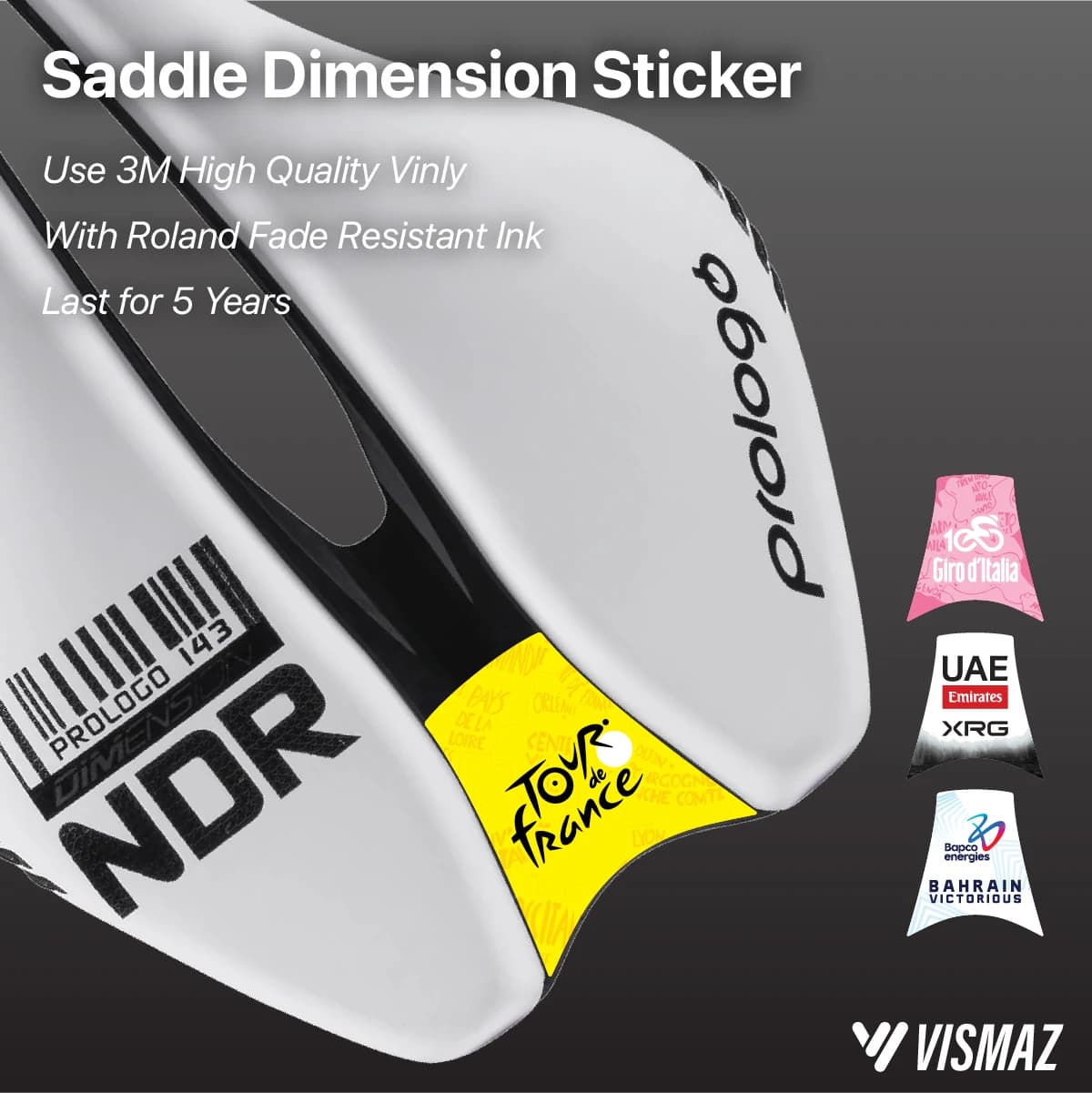 Decalcomania stile vismaz World Tour Team per adesivo in vinile per sella Prologo Dimension per bici da strada, impermeabile e resistente ai raggi UV