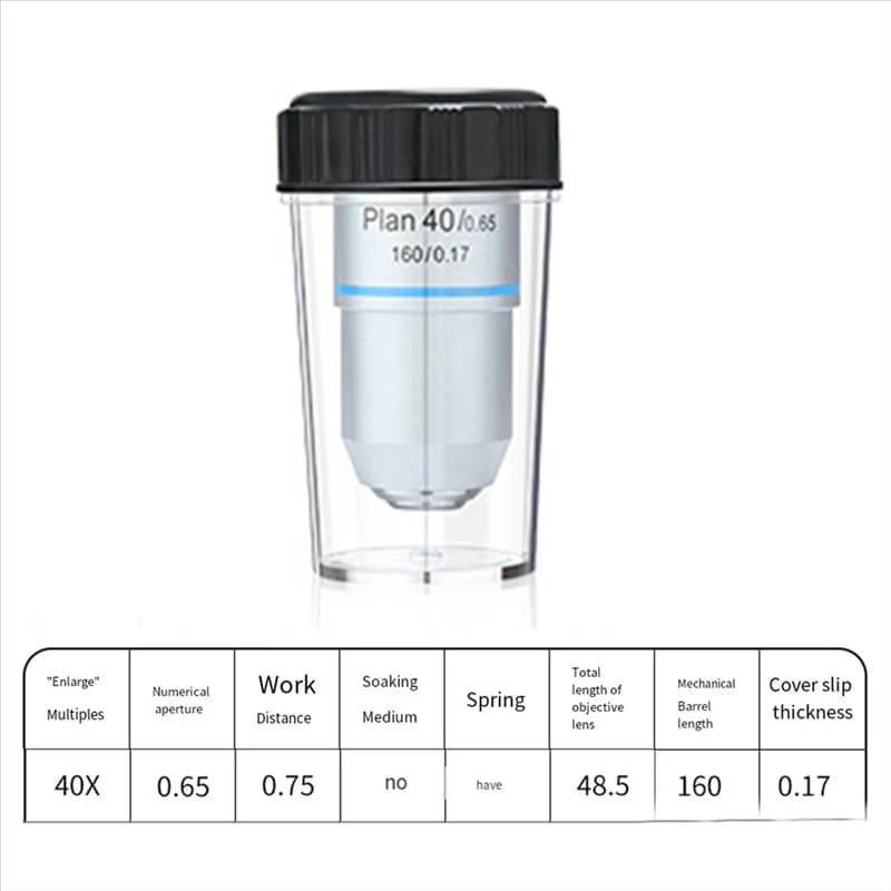 Obiettivo acromatico A84E-Plan 40X con filettatura RMS 160/0,17, 195 mm per microscopio biologico 195