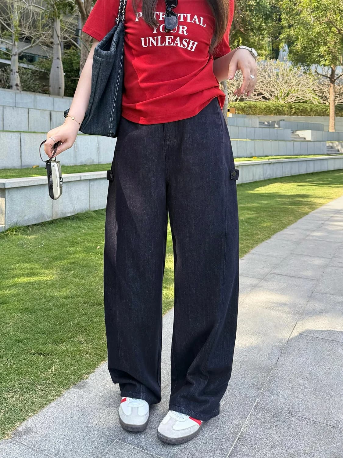 plus Size Women's Loose High Waist Denim Pants Straight Leg Casual Spring Faion Korean Sle Cover up Versatile Long Jeans