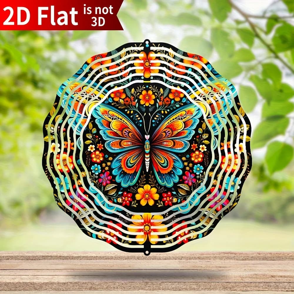 1 Pezzo di Girandola a Vento in Metallo 2D Piatta per Giardino e Cortile, Girandola a Vento a Forma di Farfalla da Appendere per Decorazioni Interne ed Esterne, 2D Piatta