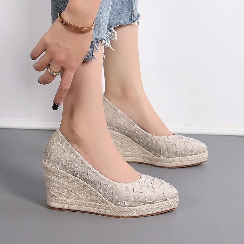 8cm Size 34-42 Breathable Comfortable Floral Print Platform Wedges Shoes High Heels 2026 Woman Fall Espadrilles for Office Mom