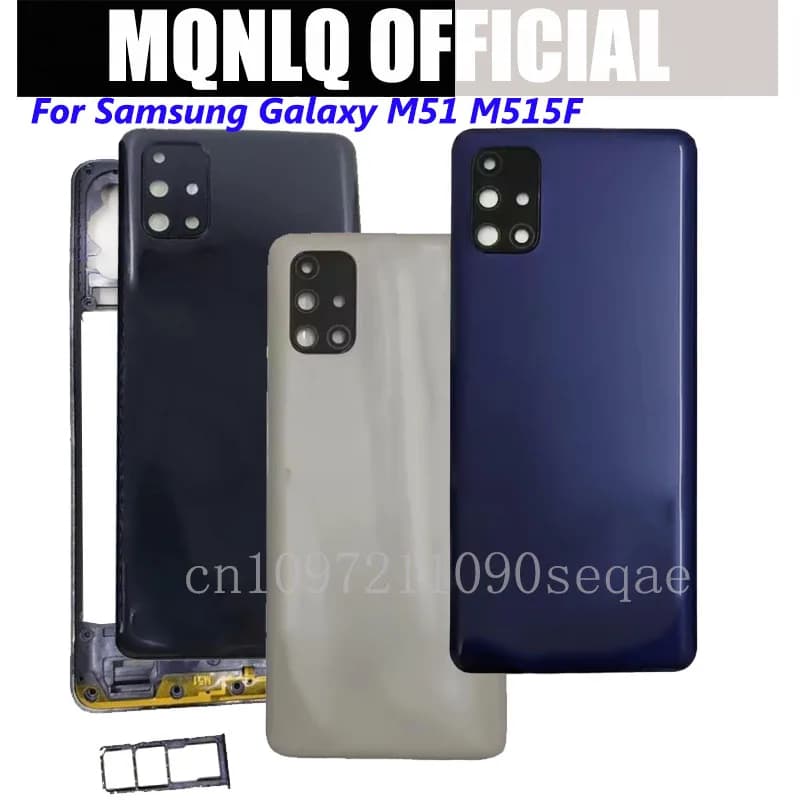 Full Housing For Samsung Galaxy M51 M515F Phone Housing Middle Frame + Battery Back Cover Case Rear Door With Camera Lens
