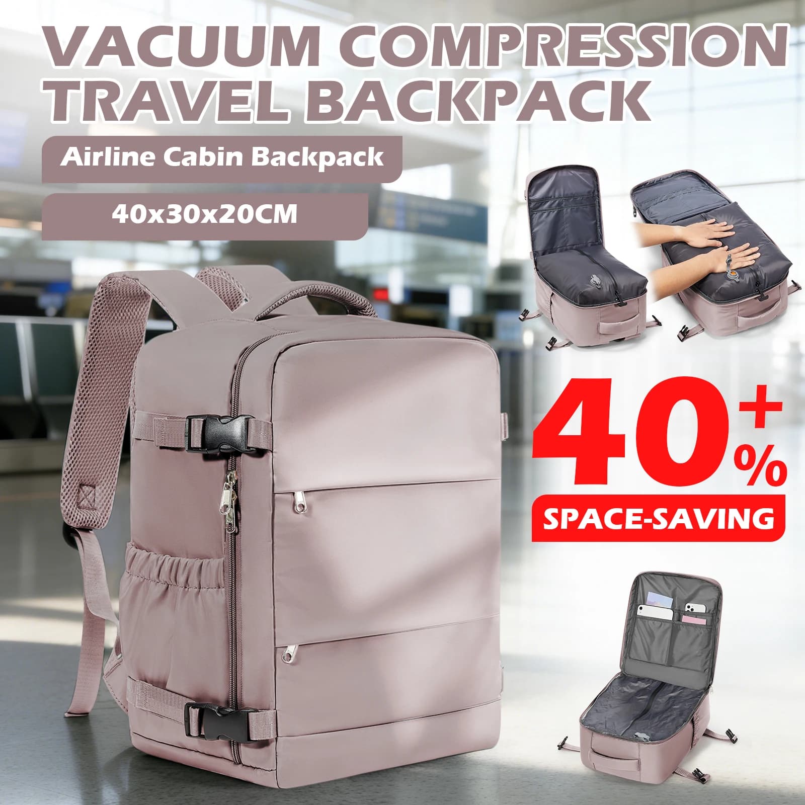 Zaino da viaggio approvato Ryanair 40x30x20 Zaino da viaggio Durevole zaino a compressione sottovuoto per cabina aerea con pompa manuale
