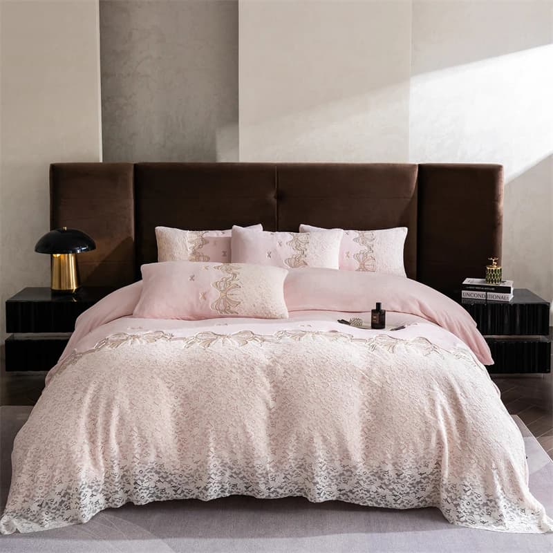 Romantico pizzo volant fiocco ricamo set biancheria da letto principessa velluto caldo copripiumino invernale lenzuolo piatto/con angoli federe 4 pezzi