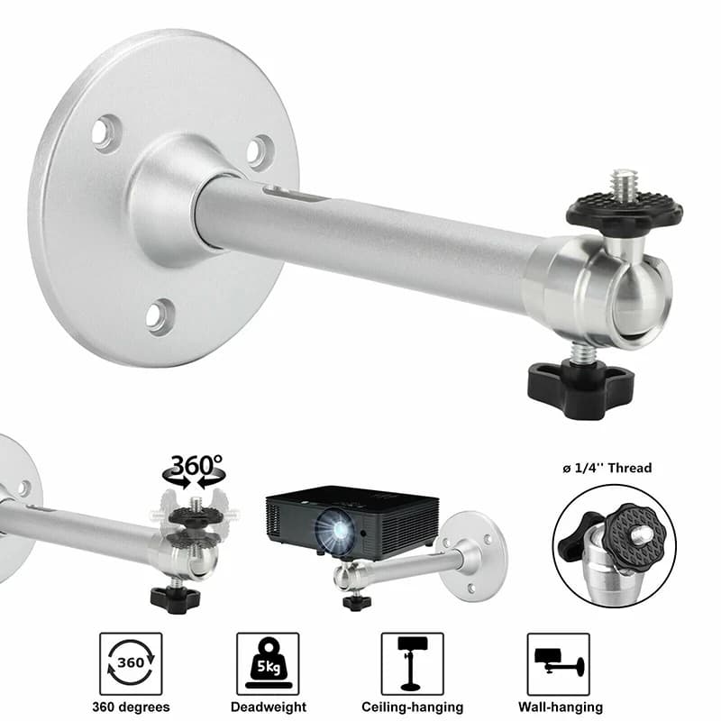 Staffa per proiettore Salange 360 ° Supporto per proiettore girevole per montaggio a parete a soffitto Supporto in alluminio 1/4 per proiettore HY300