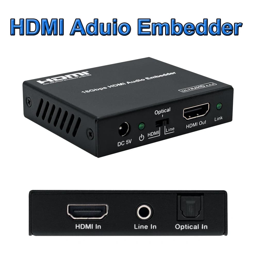 HDMI Audio Embedder 4K 60Hz HDMI 2.0 Audio HDMI input + Aux + Digital toslink Audio to HDMI Converter HDMI 18Gbps Audio Embedder
