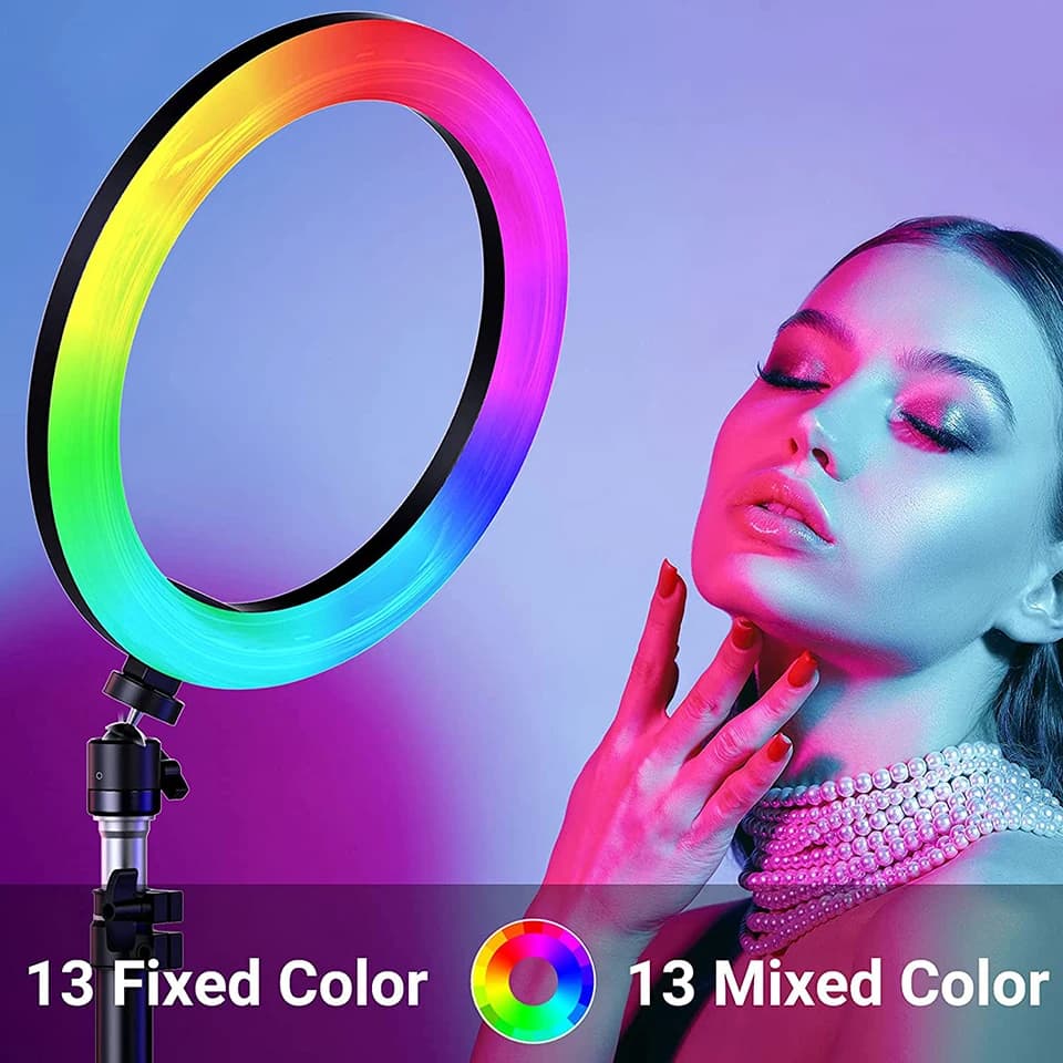 RGB Selfie Ring Light 26cm Fill LED RingLight Selfie Lamp Photography Lighting Mobile Holder Tripod Stand For Video Youtube Live