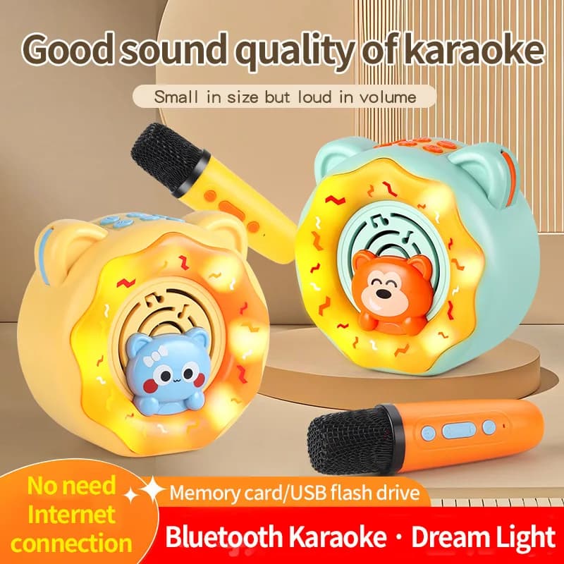 Macchina per karaoke per bambini con doppio microfono, altoparlante Bluetooth wireless portatile, luci RGB, audio, KTV domestico, regalo per bambini