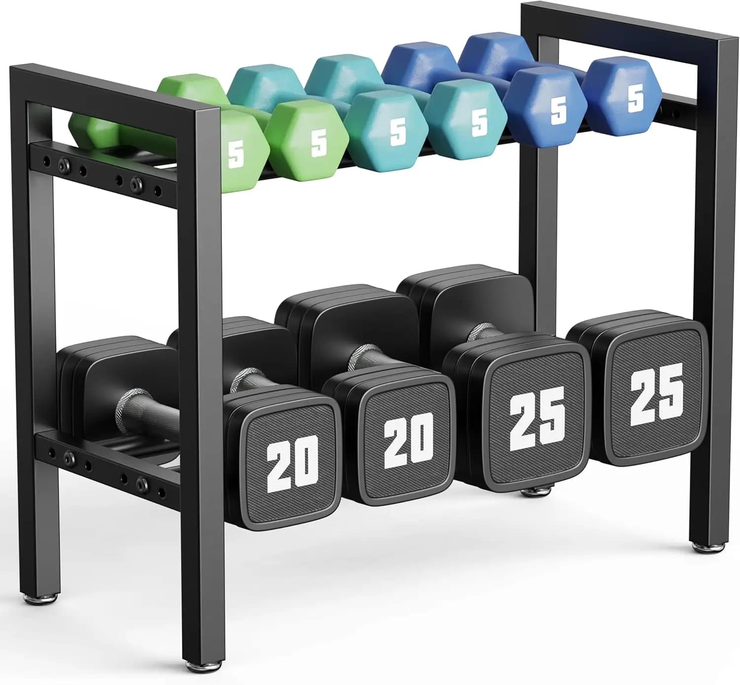 Porta manubri regolabile a 2 livelli, resistente fino a 113 kg, adatto per kettlebell e piastre, per l'organizzazione della palestra domestica