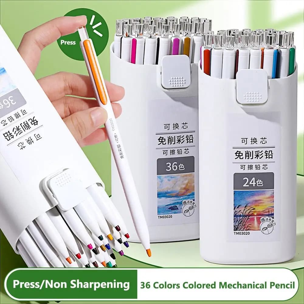 Non Sharpening Colored Pencil 12/18/24/36 Colors Oil Based Mechanical Pencil Replaceable Refill Erasable Art Drawing Pencil