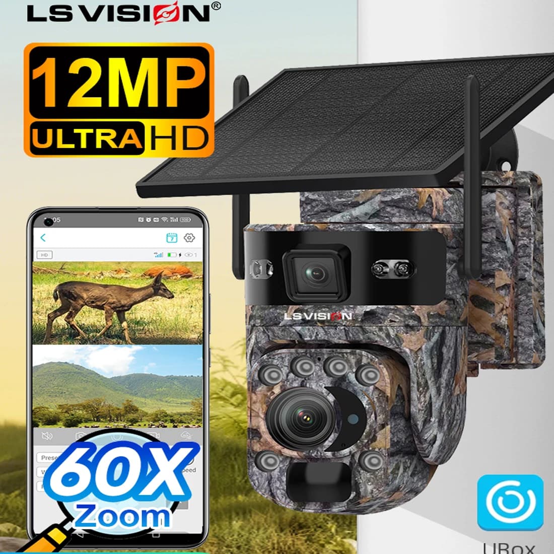 LS VISION-Camera di sicurezza solare a doppio obiettivo, WiFi o wireless 4G, telecamera da traccia con tracciamento automatico, zoom ottico 60X, IR della fauna selvatica, 4K