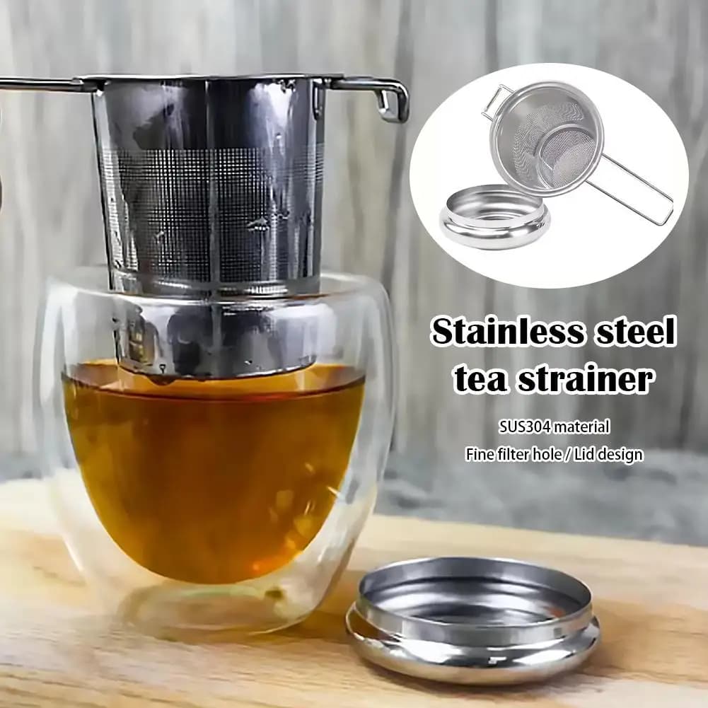 Tea Infuser Fine Mesh Coffee Filter Double Handle Tea Strainer with Lid Leakproof Hanging Cup Tea Maker Mug