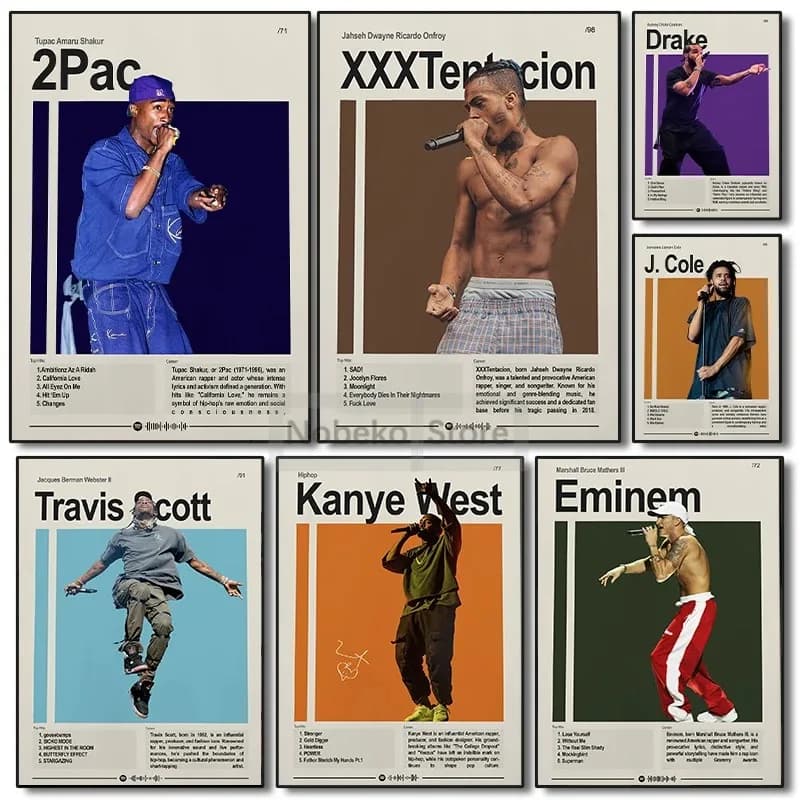 Rapper Hip-Pop Cantante 2Pac XXX Eminem Kanye J.Cole Ritratto Poster e stampe Pittura su tela Immagini di arte della parete Home Room Decor